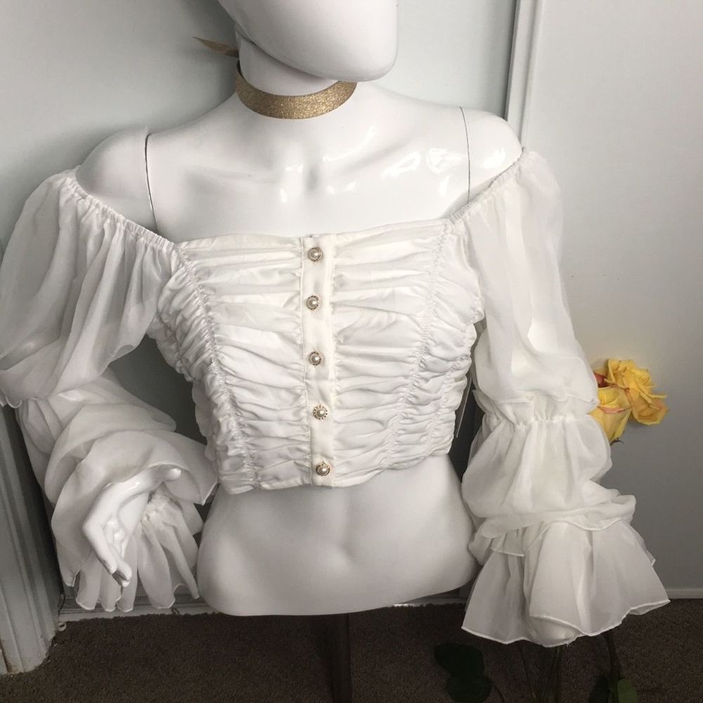 Crop Top Ruffle Bell Sleeve Boho Glam Small